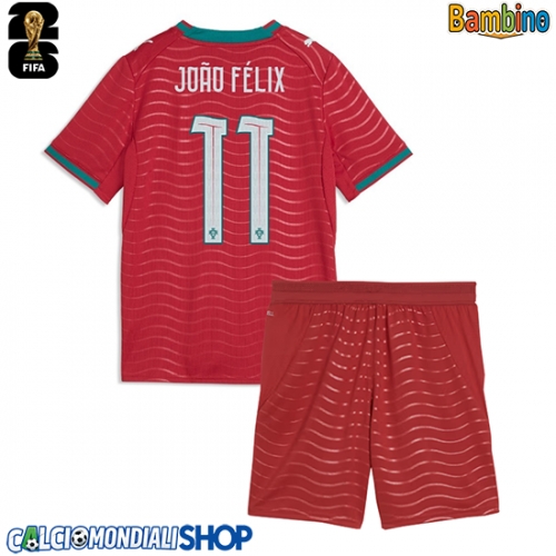 Maglie da calcio Portogallo Joao Felix #11 Prima Maglia Bambino Mondiali 2026  Manica Corta + Pantaloni corti)